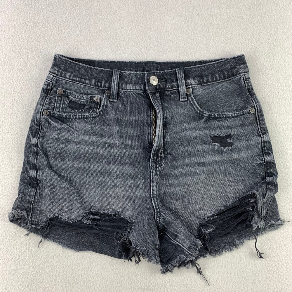 American Eagle Denim Shorts Women 4 High Rise Black Distressed Stretch Cut Off